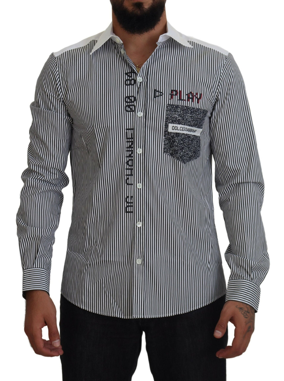 Dolce & Gabbana Grau-weiß gestreiftes Slim-Fit Hemd