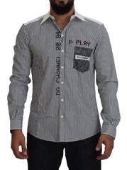 Dolce & Gabbana Grau-weiß gestreiftes Slim-Fit Hemd