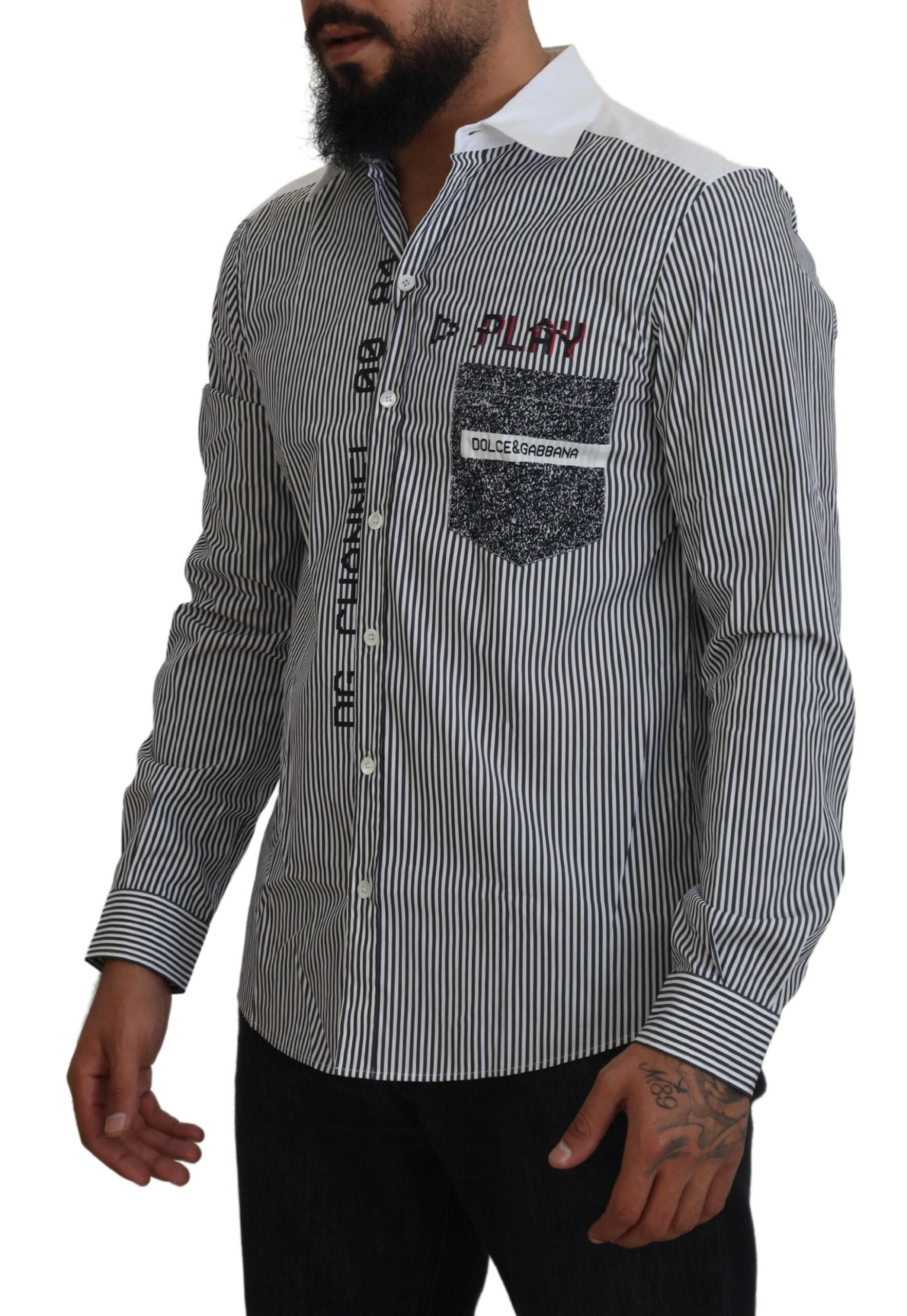 Dolce & Gabbana Grau-weiß gestreiftes Slim-Fit Hemd