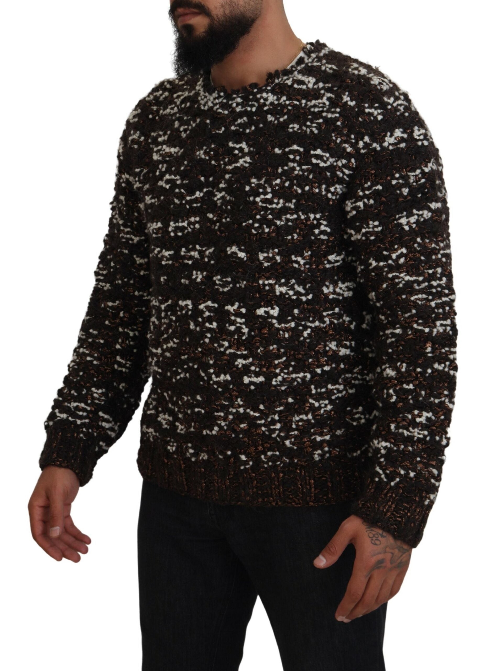 Dolce & Gabbana Brauner gestrickter Wollpullover Fatto A Mano