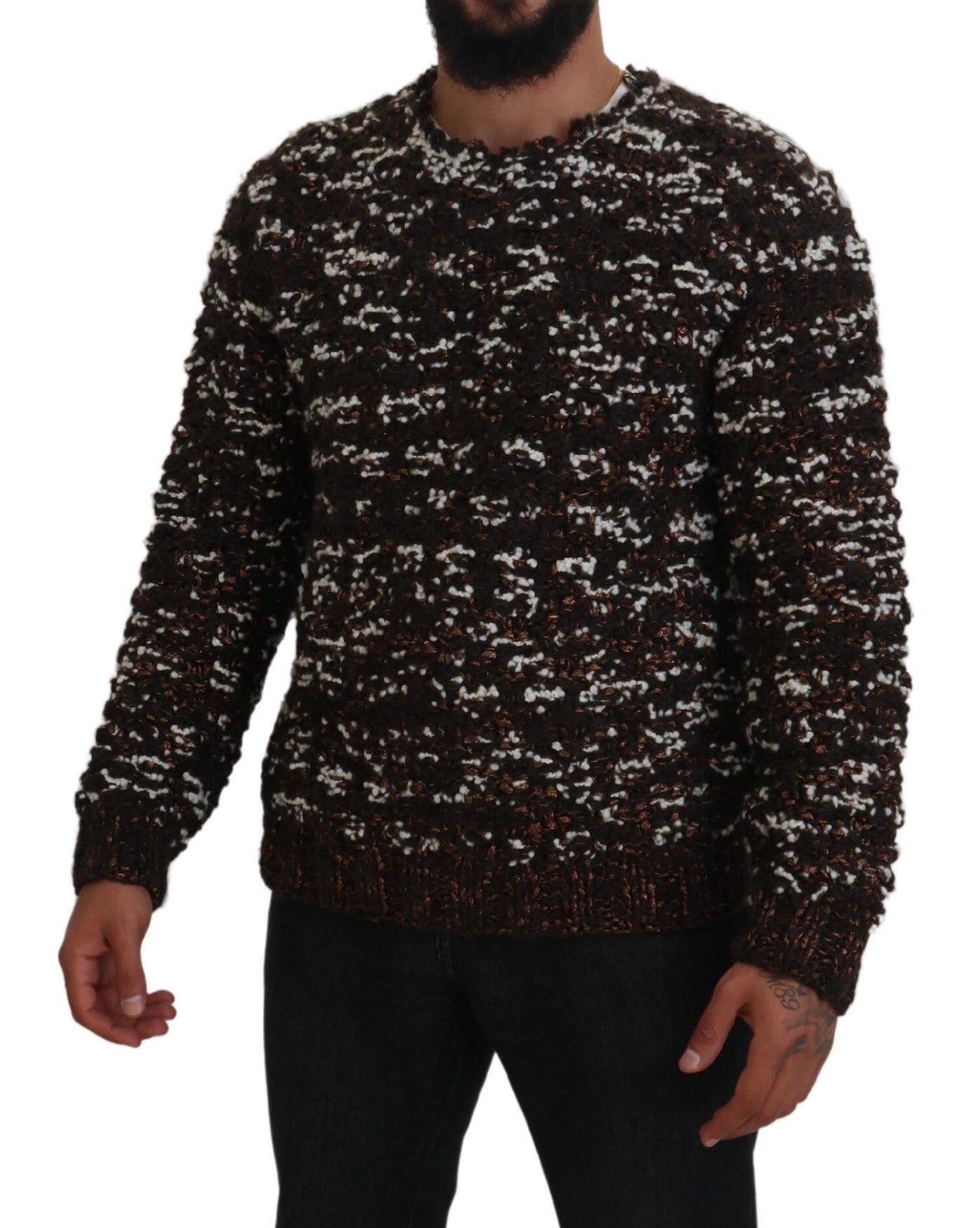 Dolce & Gabbana Brauner gestrickter Wollpullover Fatto A Mano