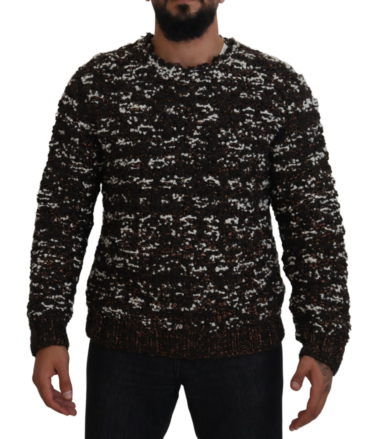 Dolce & Gabbana Brauner gestrickter Wollpullover Fatto A Mano