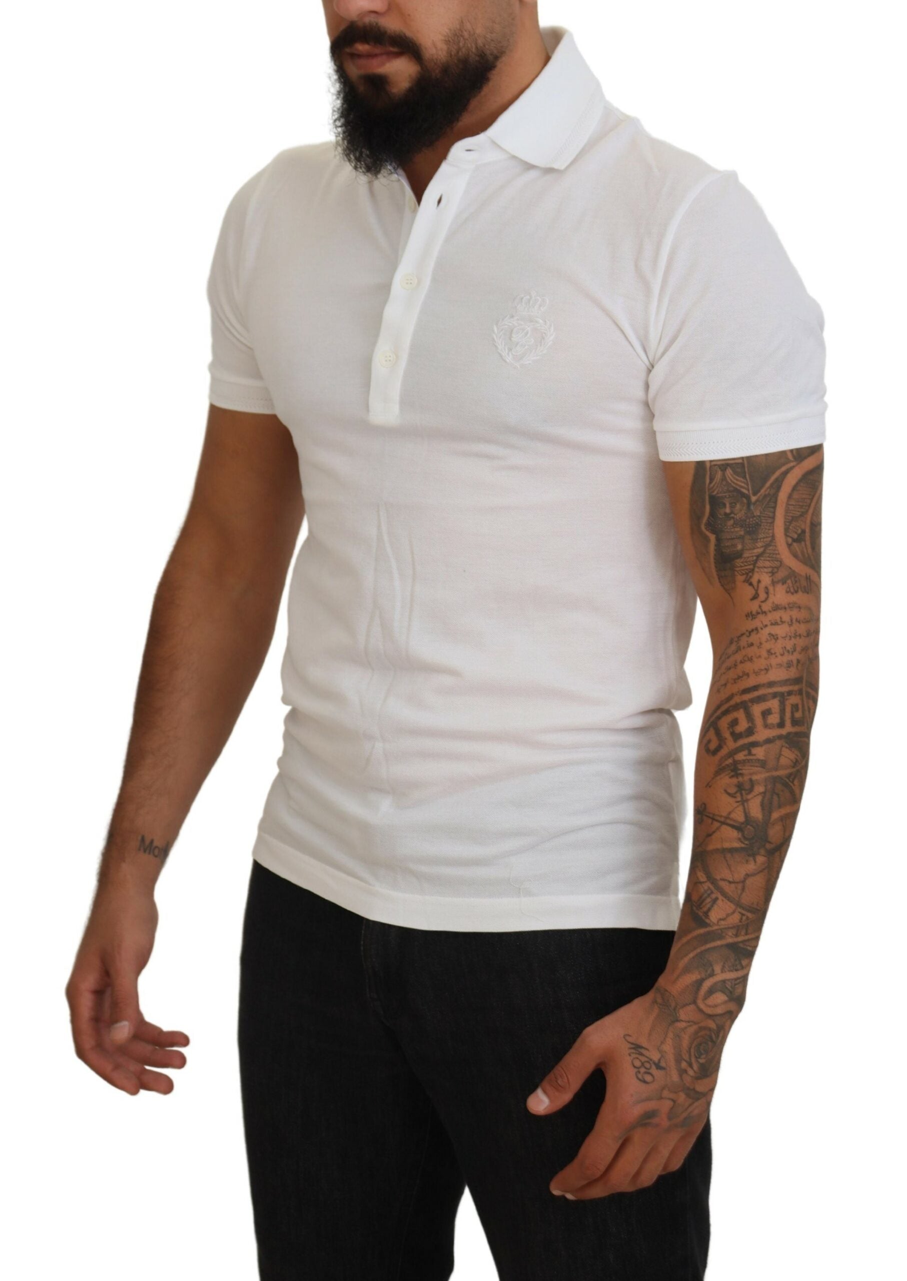 Dolce & Gabbana Weißes Baumwoll-Polo-T-Shirt mit Logo und kurzen Ärmeln