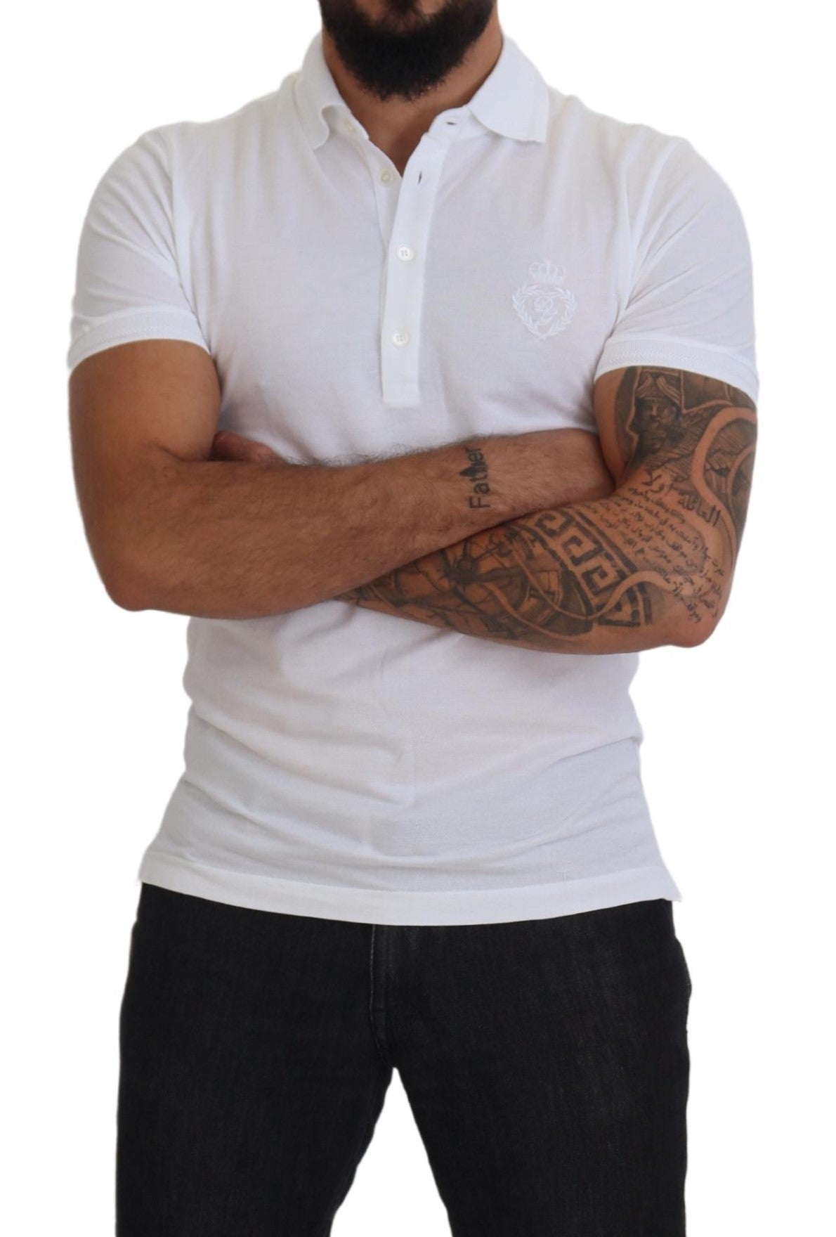 Dolce & Gabbana Weißes Baumwoll-Polo-T-Shirt mit Logo und kurzen Ärmeln