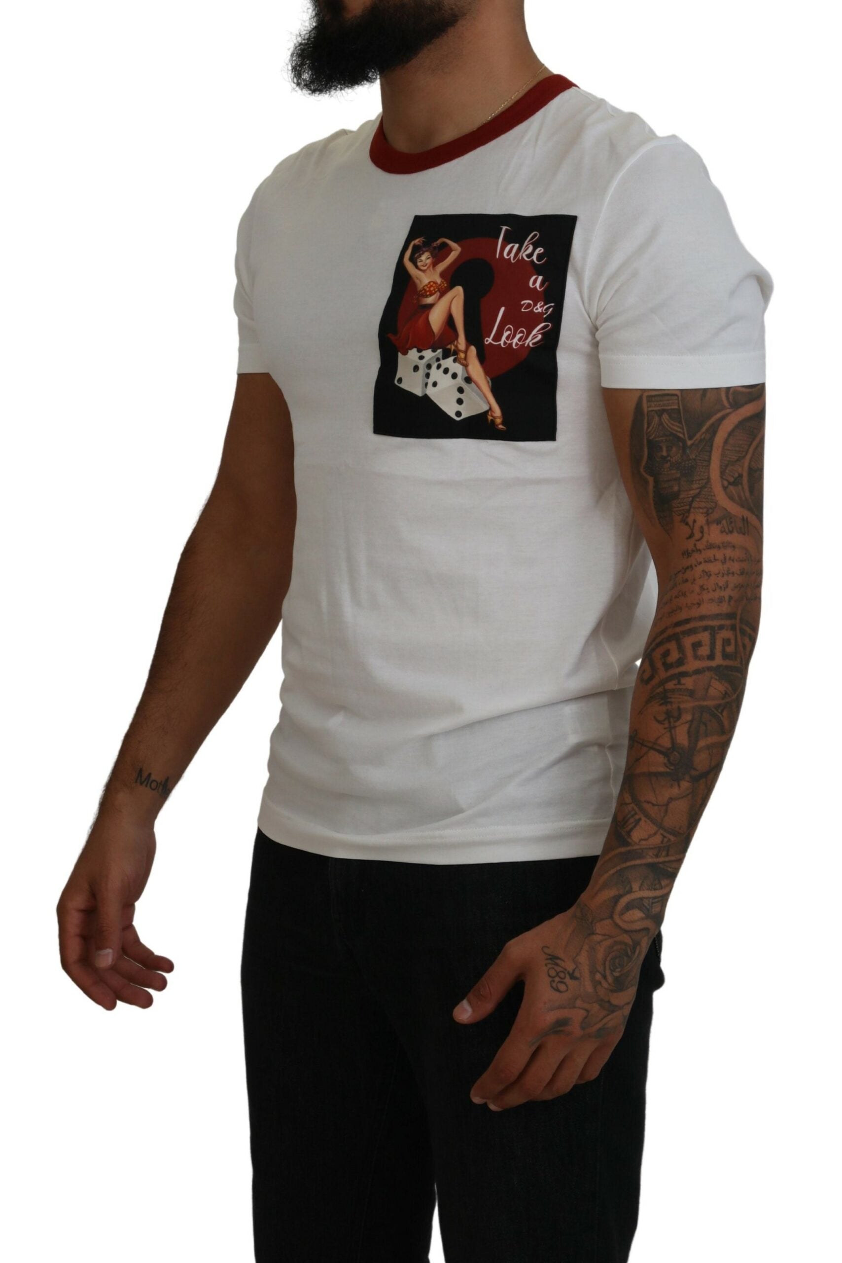 Dolce & Gabbana Baumwoll-T-Shirt mit Rundhalsausschnitt und Logo-Print in Weiß