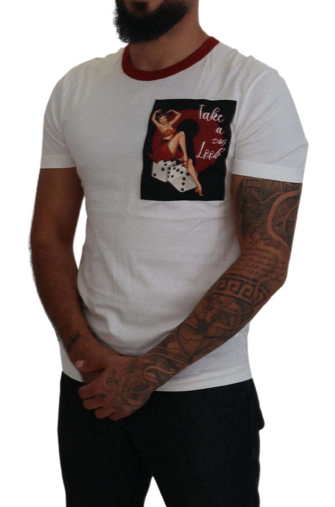 Dolce & Gabbana Baumwoll-T-Shirt mit Rundhalsausschnitt und Logo-Print in Weiß