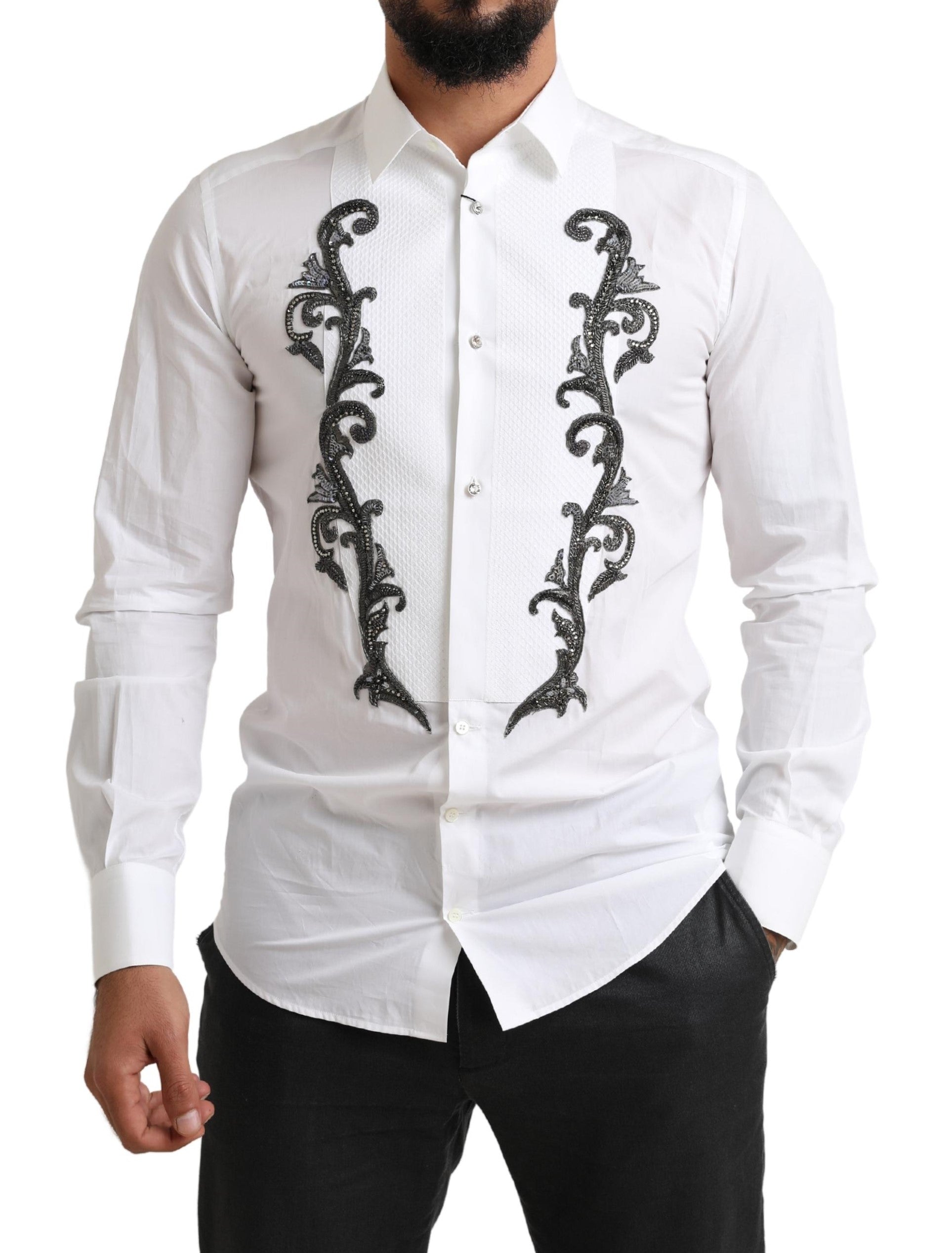 Dolce & Gabbana Weißes Smokinghemd im Slim-Fit-Barock-Stil
