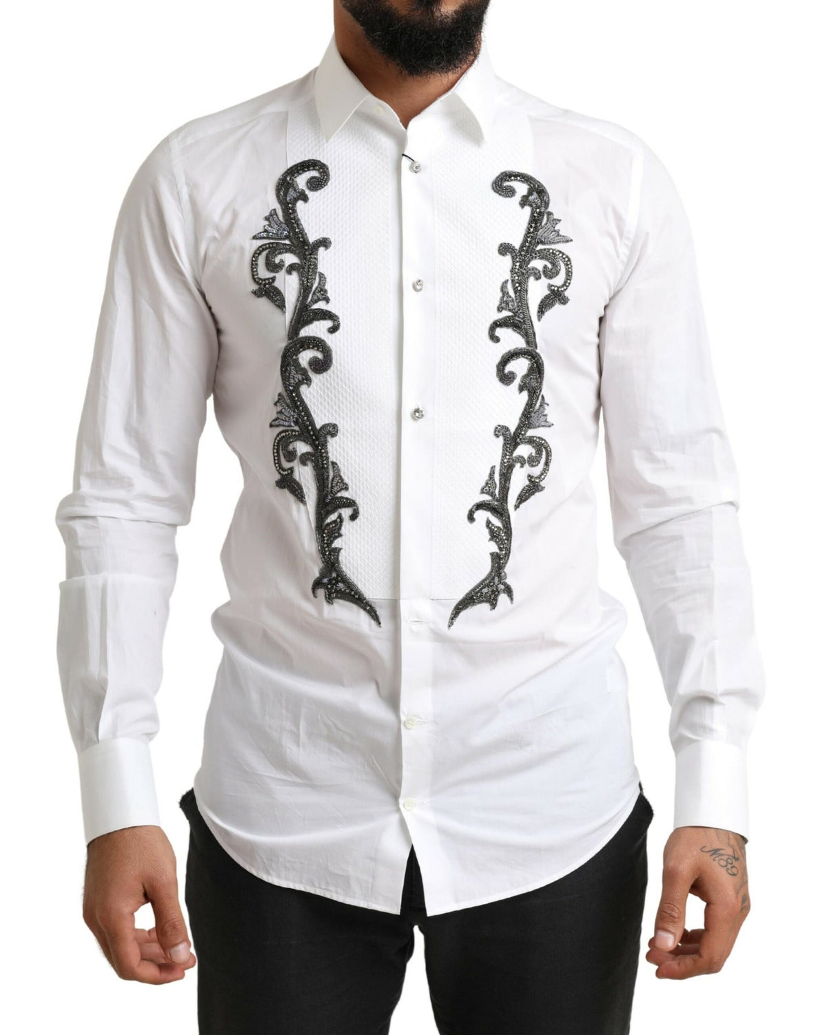 Dolce & Gabbana Weißes Smokinghemd im Slim-Fit-Barock-Stil