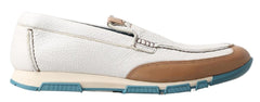Dolce & Gabbana Weiße Leder Slipper Mokassins Schuhe