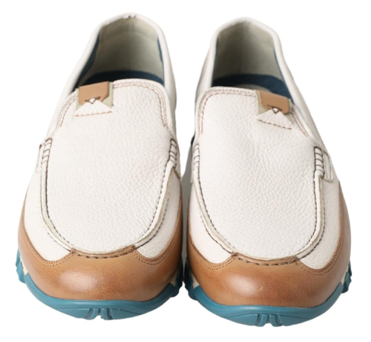 Dolce & Gabbana Weiße Leder Slipper Mokassins Schuhe