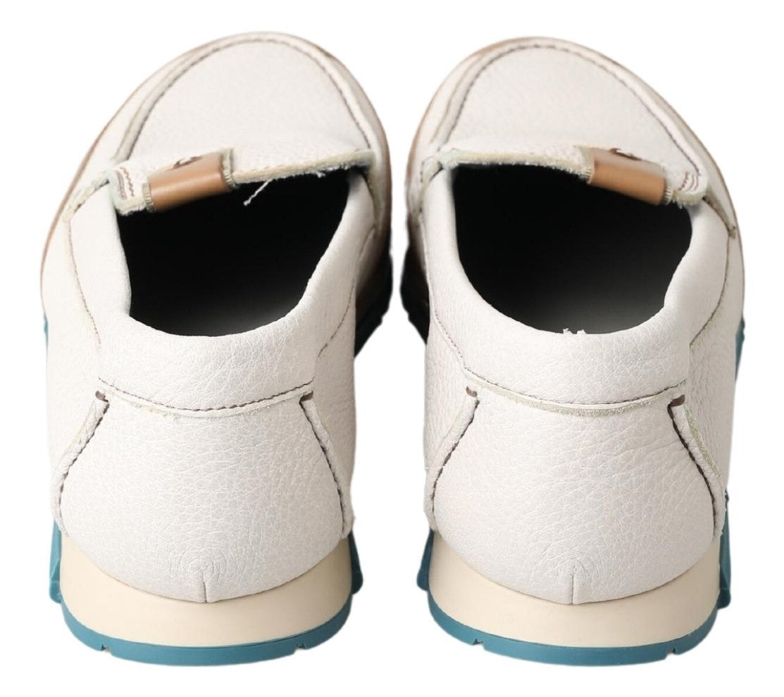 Dolce & Gabbana Weiße Leder Slipper Mokassins Schuhe