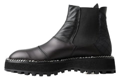 Dolce & Gabbana Zwart Leren Slip-on Stretchlaarzen