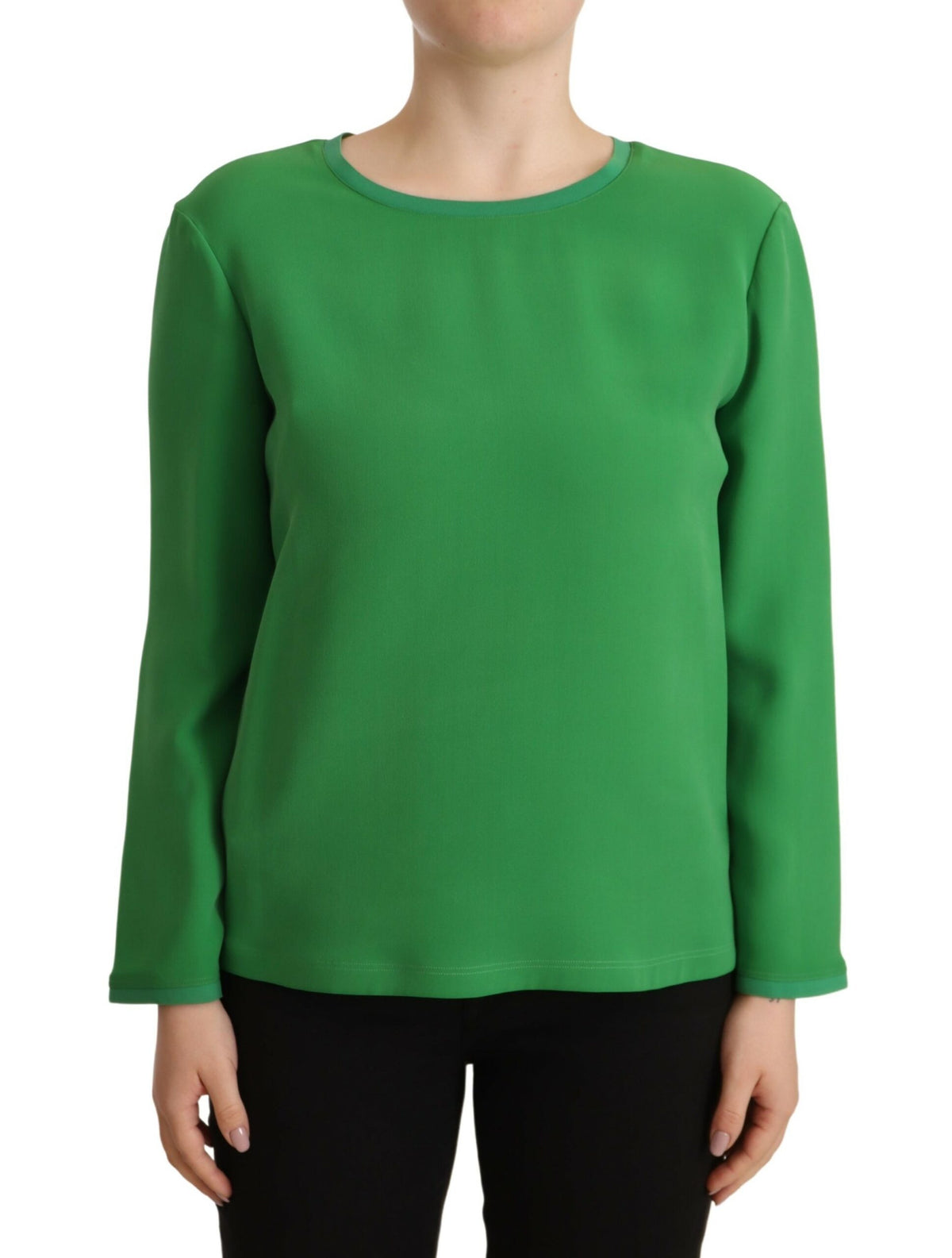 Armani Grüner Seidiger Langarm-Pullover mit Rundhalsausschnitt