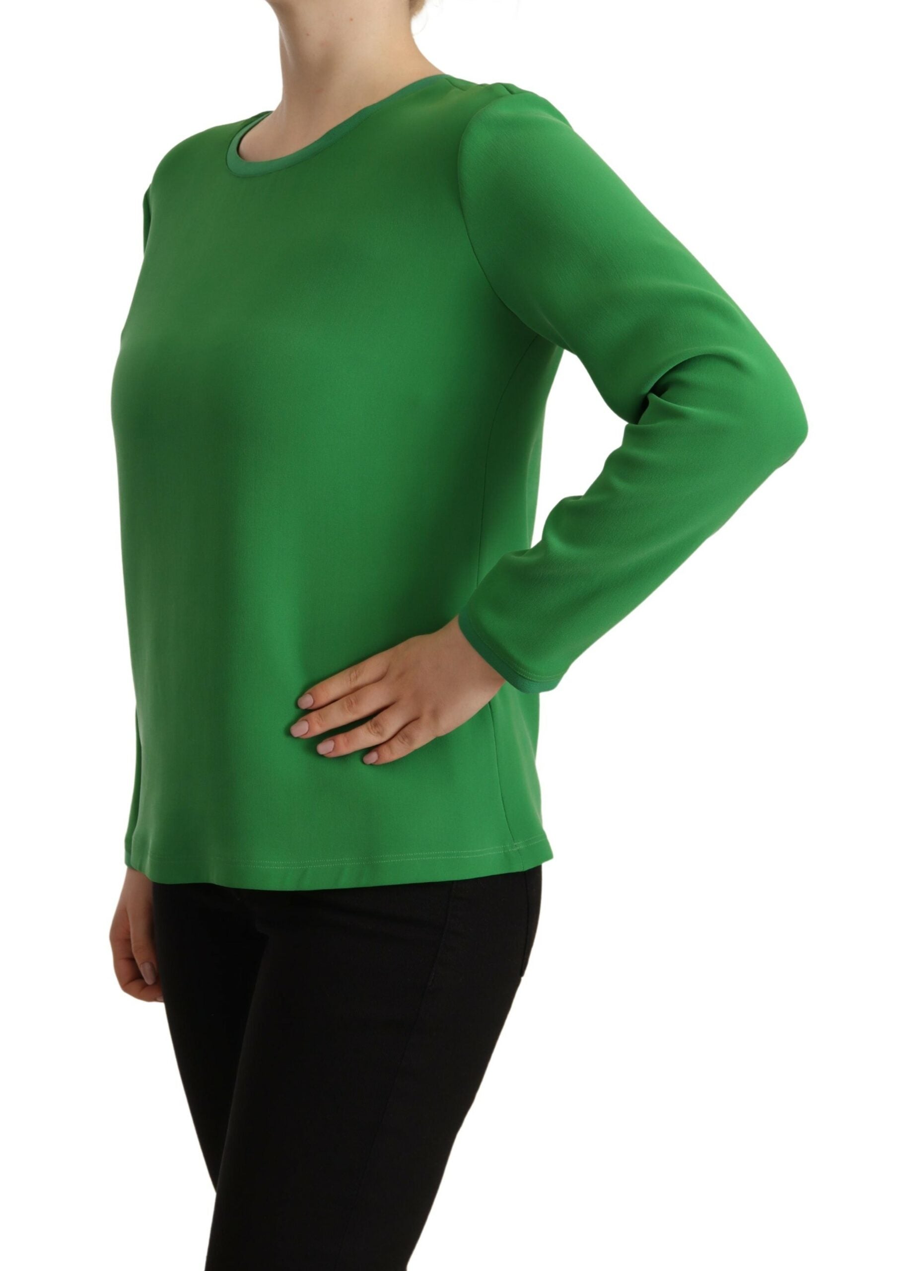 Armani Grüner Seidiger Langarm-Pullover mit Rundhalsausschnitt