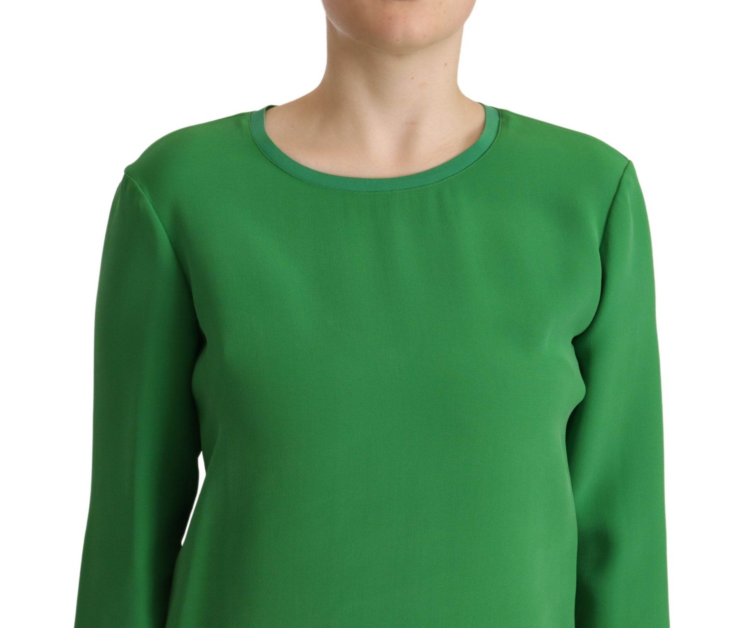 Armani Grüner Seidiger Langarm-Pullover mit Rundhalsausschnitt
