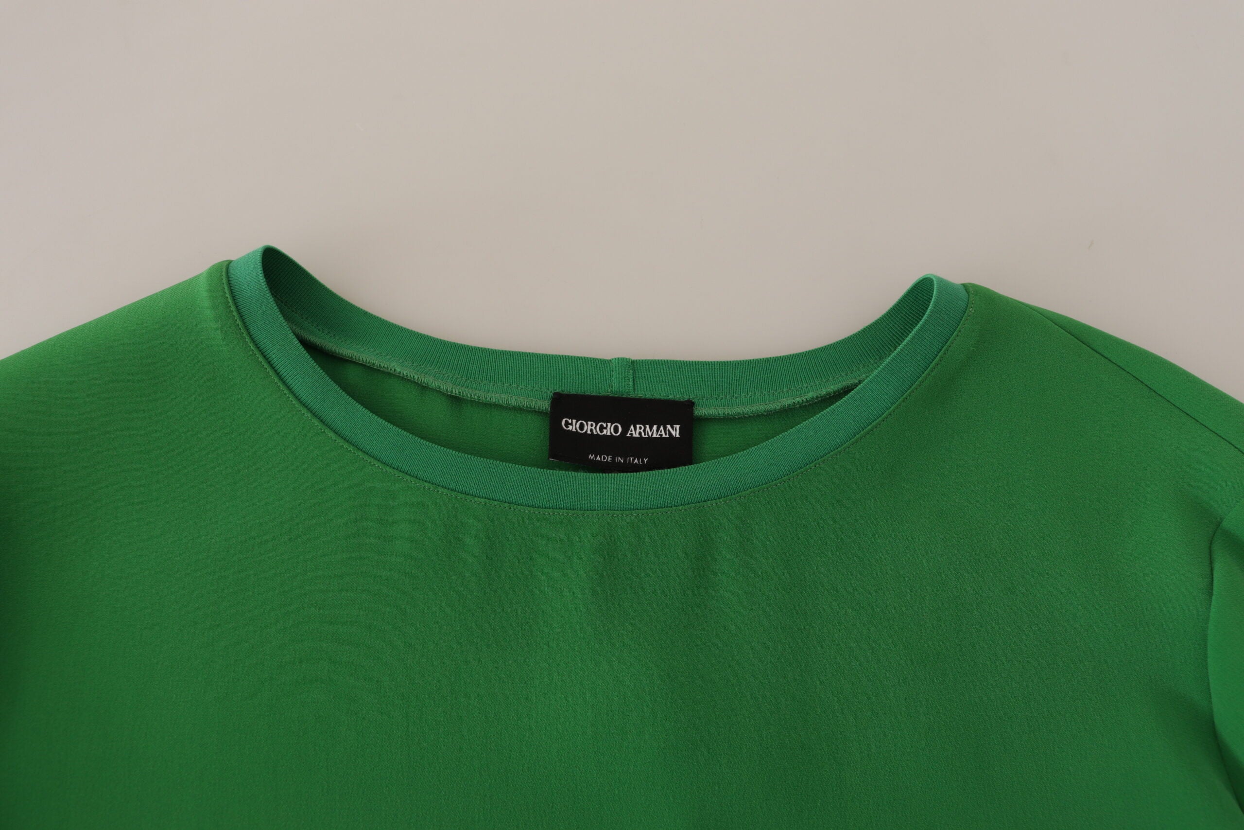 Armani Grüner Seidiger Langarm-Pullover mit Rundhalsausschnitt