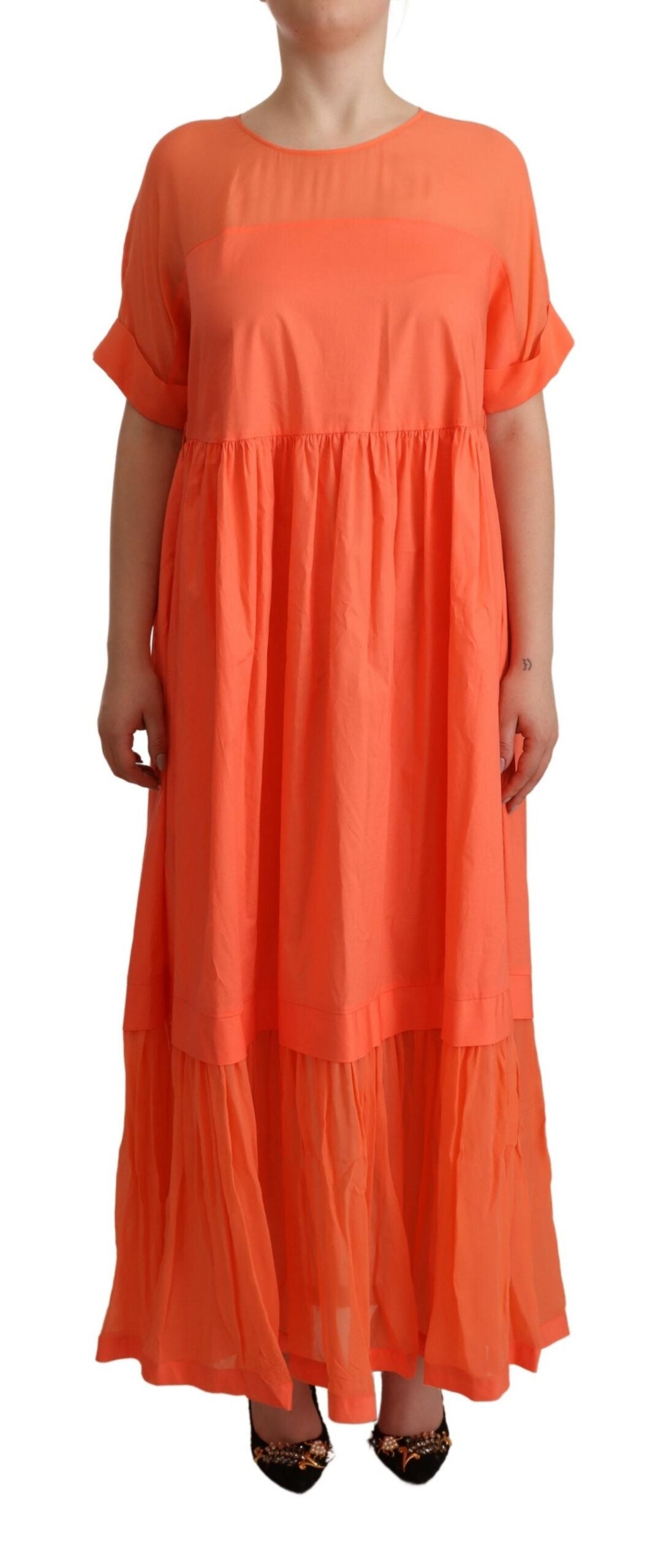 Twinset Maxikleid aus Koralle Baumwollmischung mit kurzen Ärmeln