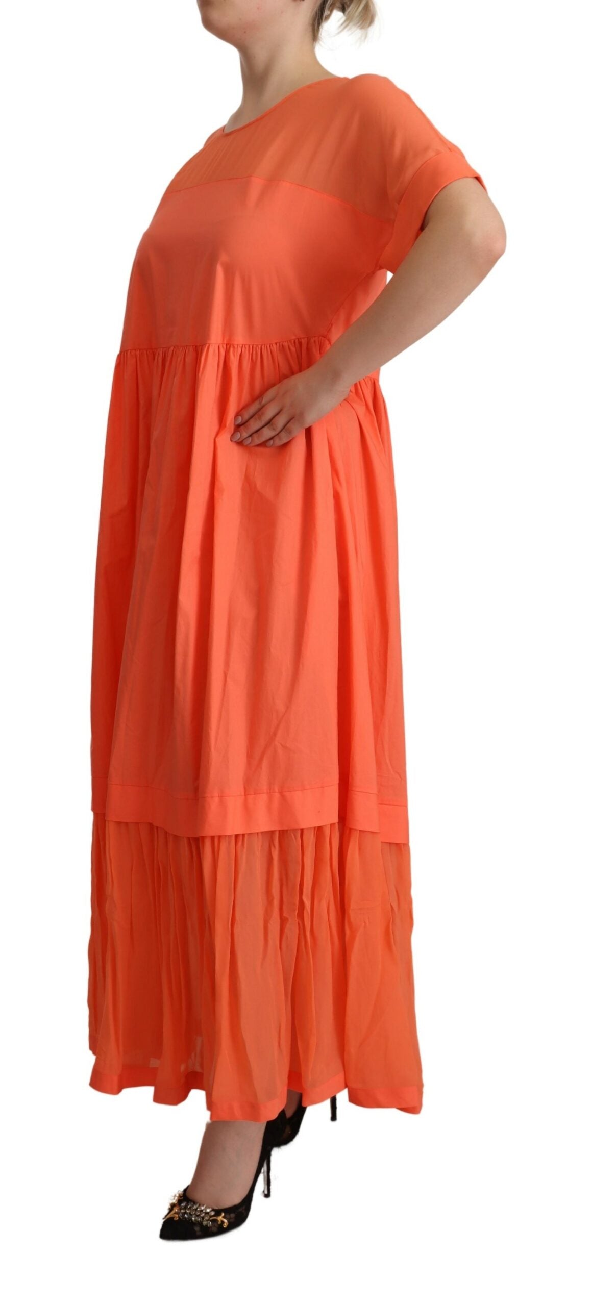Twinset Maxikleid aus Koralle Baumwollmischung mit kurzen Ärmeln