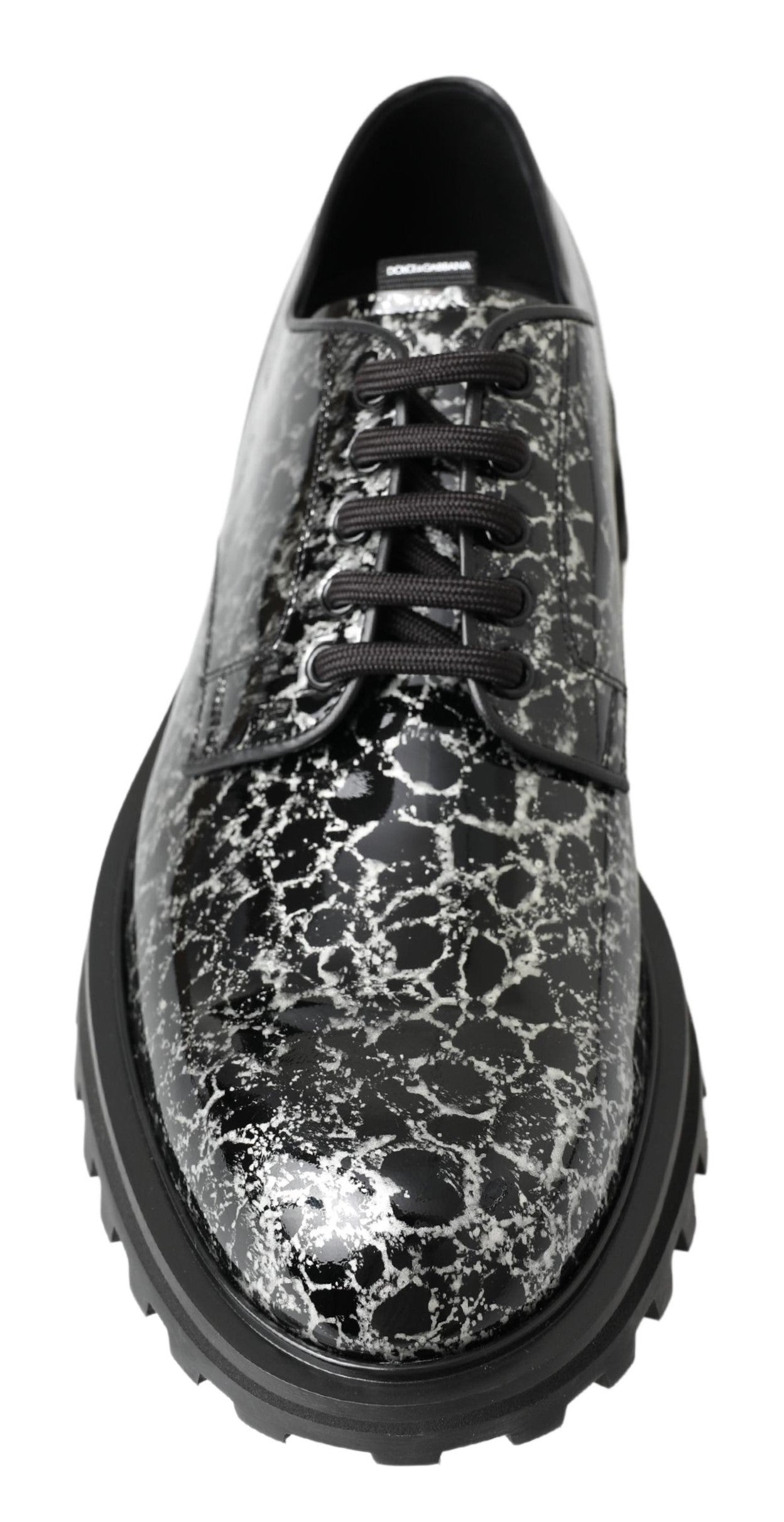 Dolce & Gabbana Schwarz-weiße Derby-Schuhe aus Lackleder