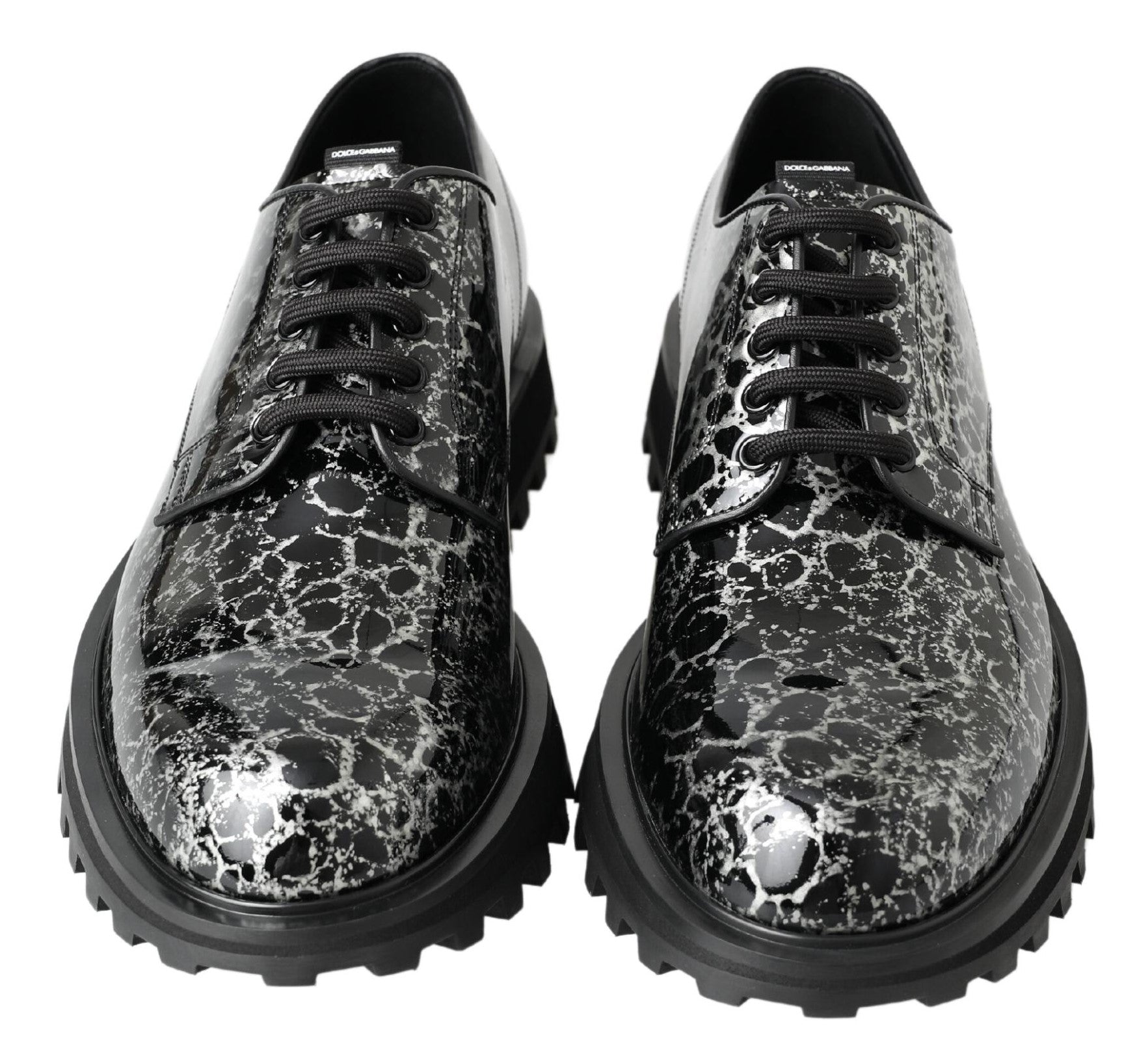 Dolce & Gabbana Schwarz-weiße Derby-Schuhe aus Lackleder