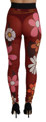 Dolce & Gabbana Rode Bloemen Legging Stretch Taillebroek