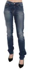 Fiorucci Jeans aus blauem, gewaschenem Denim, mittelhoher Bund, schmale Passform