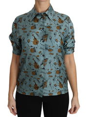 Dolce & Gabbana Multicolor Muziekinstrumenten Zijden Shirt met Korte Mouwen