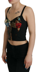 Dolce & Gabbana Zwart Patchwork Sicily Blouse Corset Cropped Top