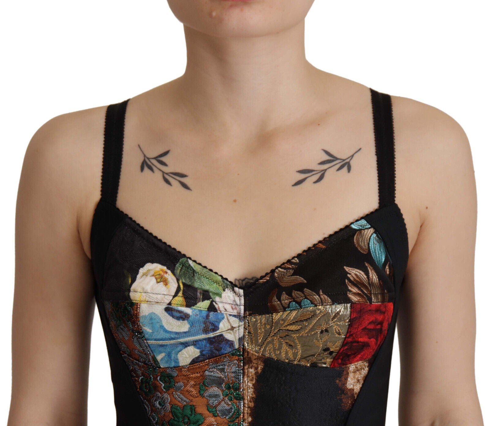 Dolce & Gabbana Zwart Patchwork Sicily Blouse Corset Cropped Top