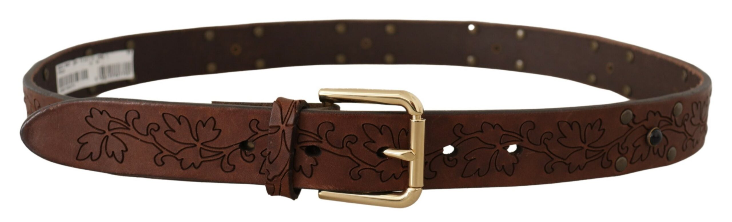 Dolce & Gabbana Brauner Ledergürtel mit floralen Nieten und Metallschnalle