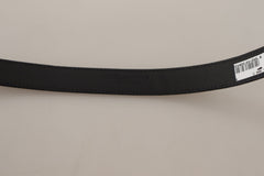 Dolce & Gabbana Schwarzer Kalbsleder-Canvas-Gürtel mit silberfarbenem Logo aus Metall