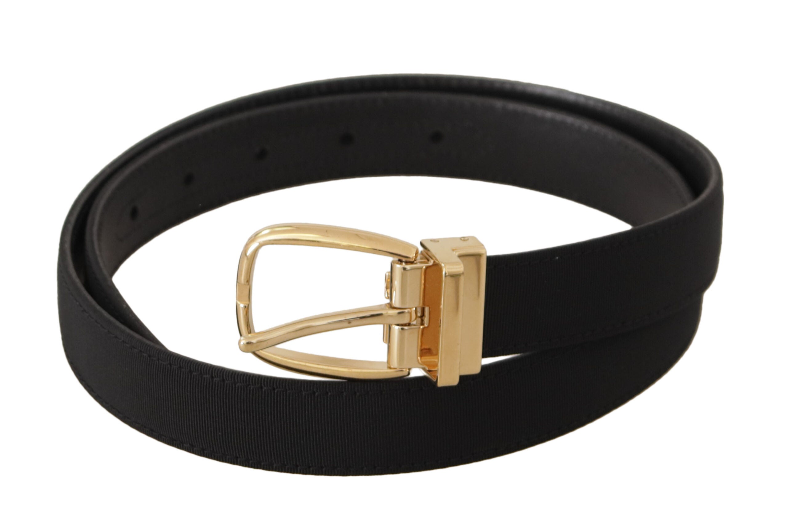 Dolce & Gabbana Gürtel aus schwarzem Canvas und Leder mit goldener Metallschnalle
