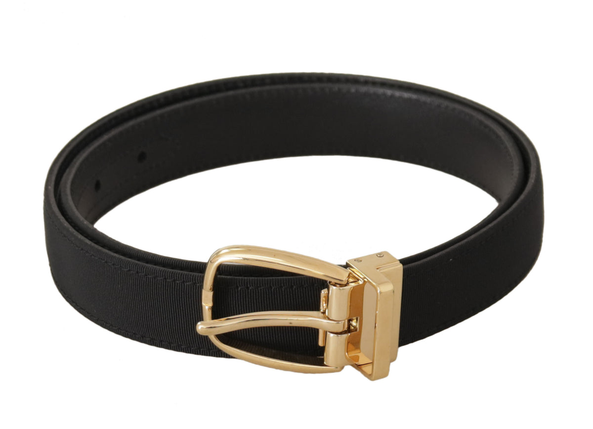 Dolce & Gabbana Gürtel aus schwarzem Canvas und Leder mit goldener Metallschnalle