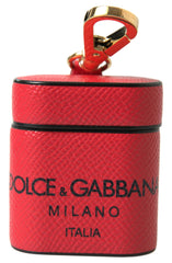 Dolce & Gabbana AirPods-Hülle aus rotem und schwarzem Kalbsleder mit Logo-Print-Riemen