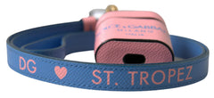 Dolce & Gabbana Pink Blau Kalbsleder Logo Print Band Airpods Tasche