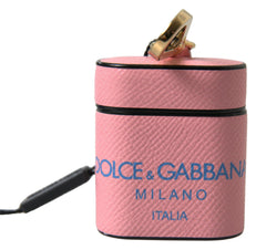 Dolce & Gabbana Pink Blau Kalbsleder Logo Print Band Airpods Tasche