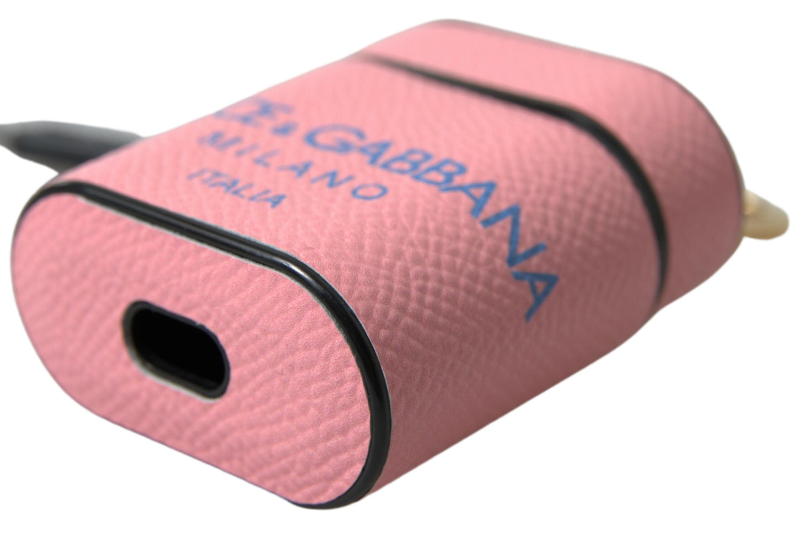 Dolce & Gabbana Pink Blau Kalbsleder Logo Print Band Airpods Tasche