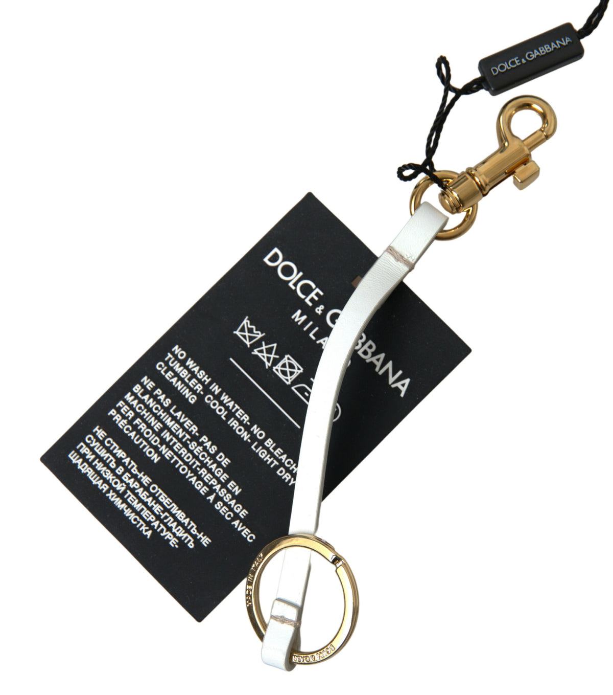 Dolce & Gabbana Schlüsselanhänger aus schwarzem Silikon mit DG Logo aus goldfarbenem Messing