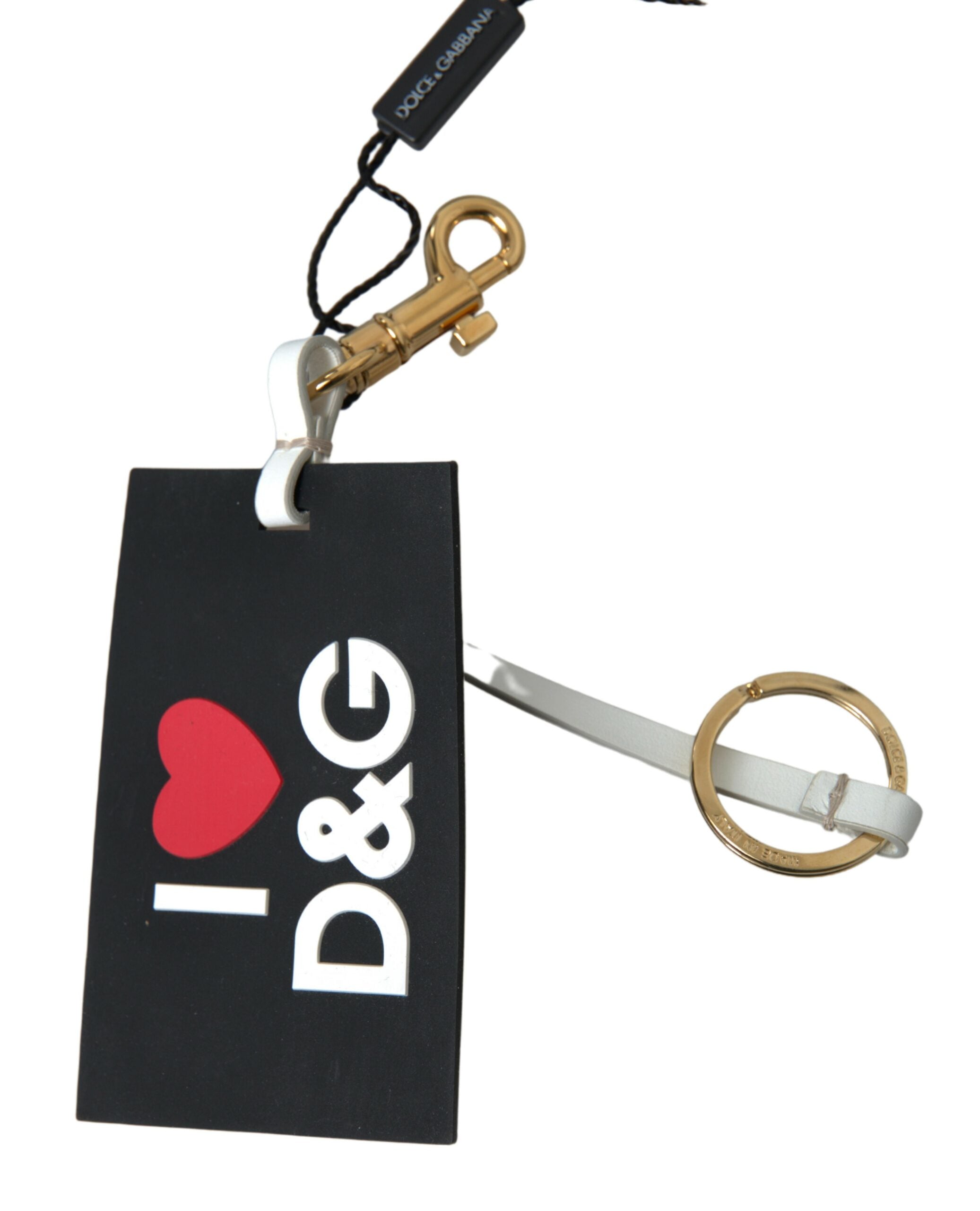 Dolce & Gabbana Schlüsselanhänger aus schwarzem Silikon mit DG Logo aus goldfarbenem Messing
