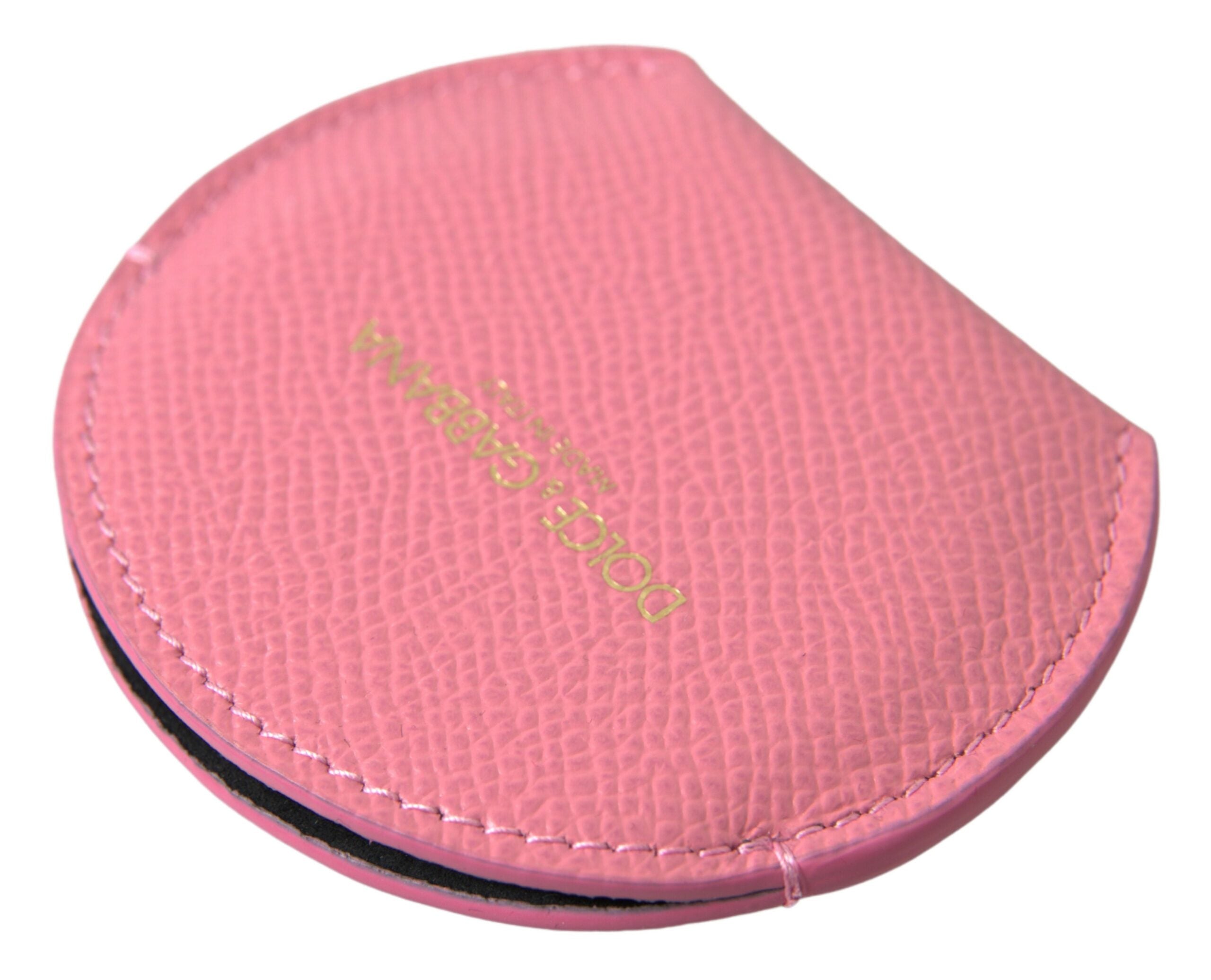 Dolce & Gabbana Pinkes Kalbsleder Rundes Logo-Print Handspiegelhalter