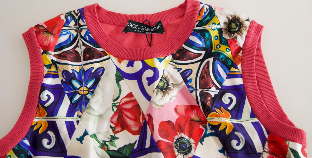 Dolce & Gabbana Tanktop mit mehrfarbigem Majolika-Blumenmuster und Rundhalsausschnitt