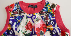 Dolce & Gabbana Tanktop mit mehrfarbigem Majolika-Blumenmuster und Rundhalsausschnitt