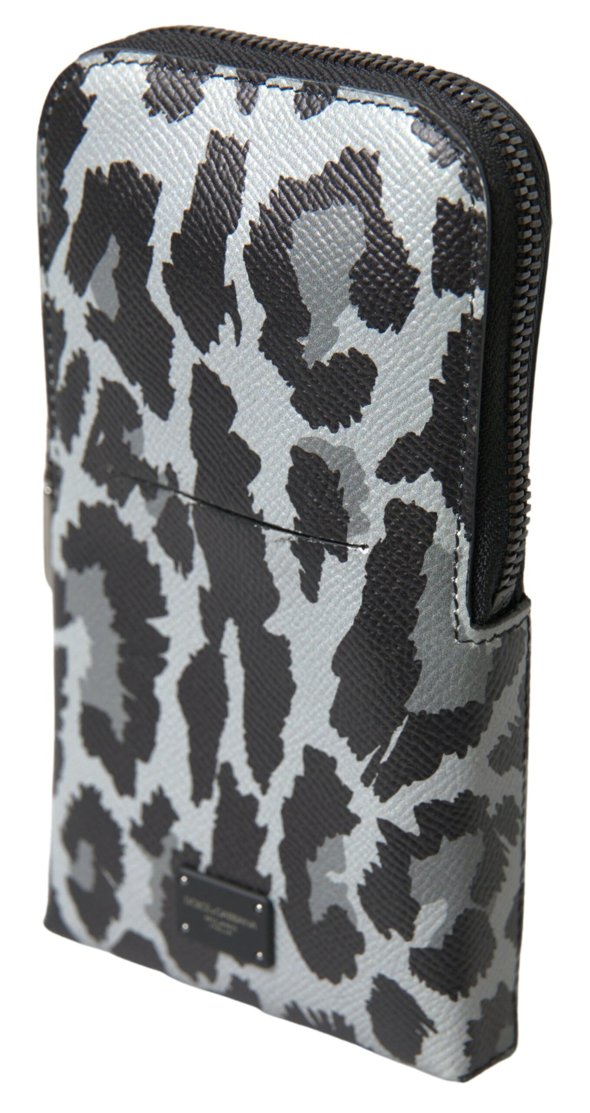 Dolce & Gabbana Grijze Luipaard Leren Heren Schoudertas Crossbody Sling Telefoontas