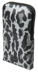 Dolce & Gabbana Grijze Luipaard Leren Heren Schoudertas Crossbody Sling Telefoontas