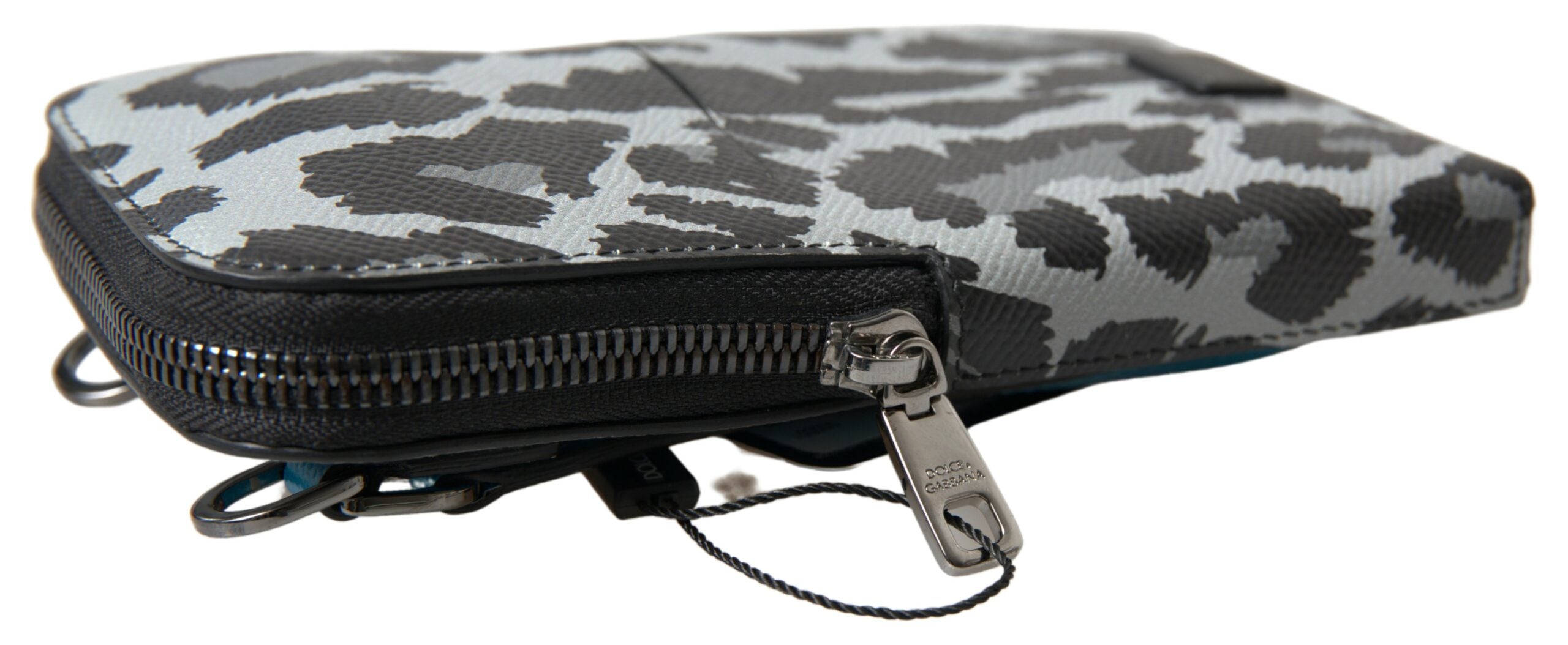 Dolce & Gabbana Grijze Luipaard Leren Heren Schoudertas Crossbody Sling Telefoontas