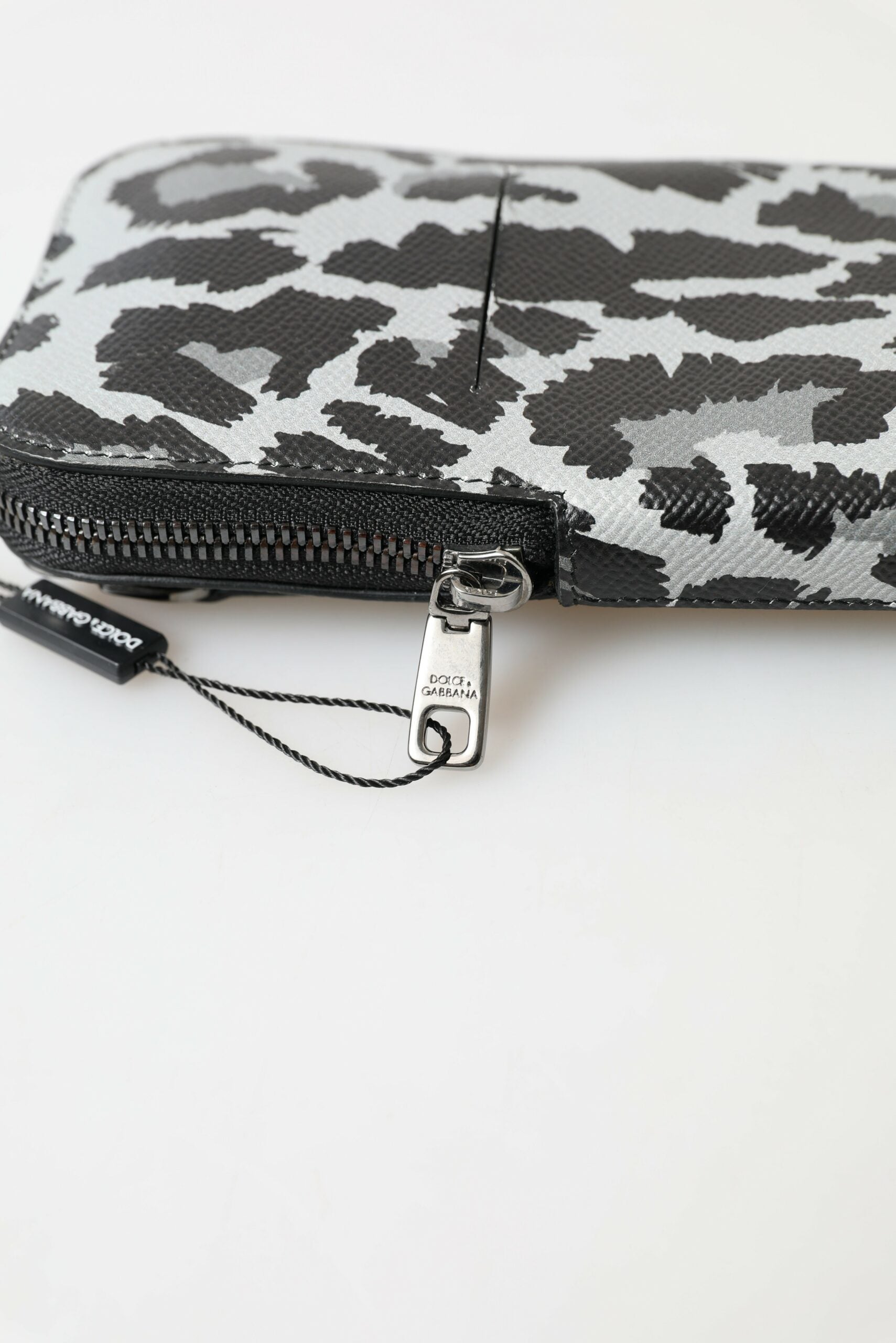 Dolce & Gabbana Grijze Luipaard Leren Heren Schoudertas Crossbody Sling Telefoontas