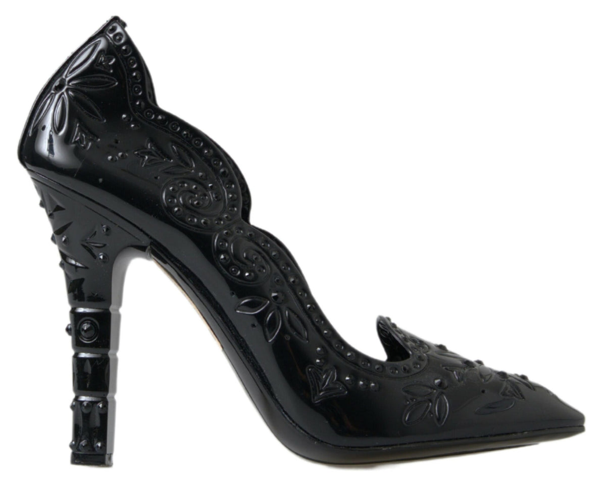 Dolce & Gabbana Schwarze Aschenputtel Absatzschuhe mit Blumenkristallen
