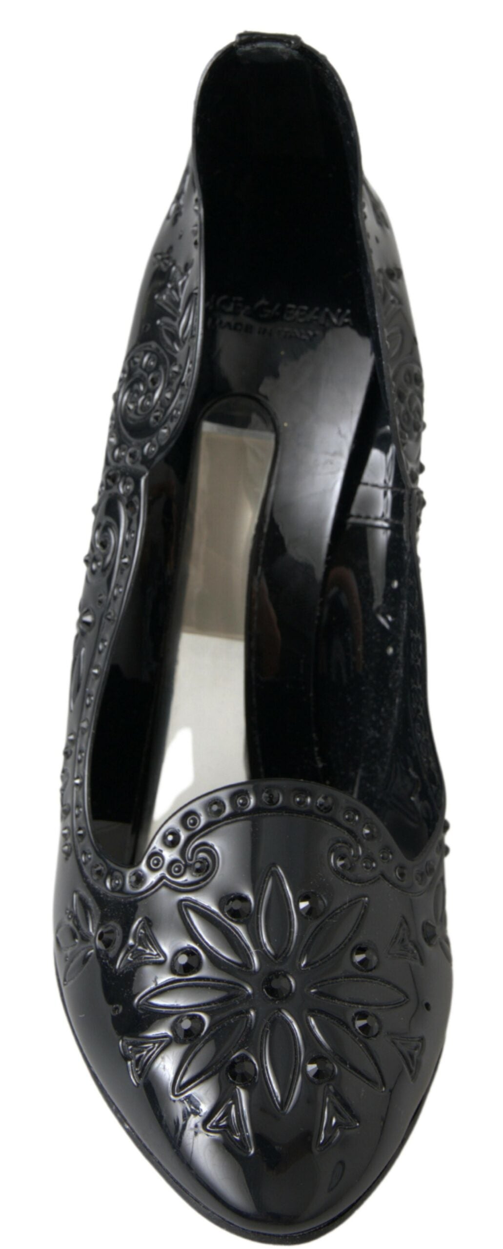 Dolce & Gabbana Schwarze Aschenputtel Absatzschuhe mit Blumenkristallen