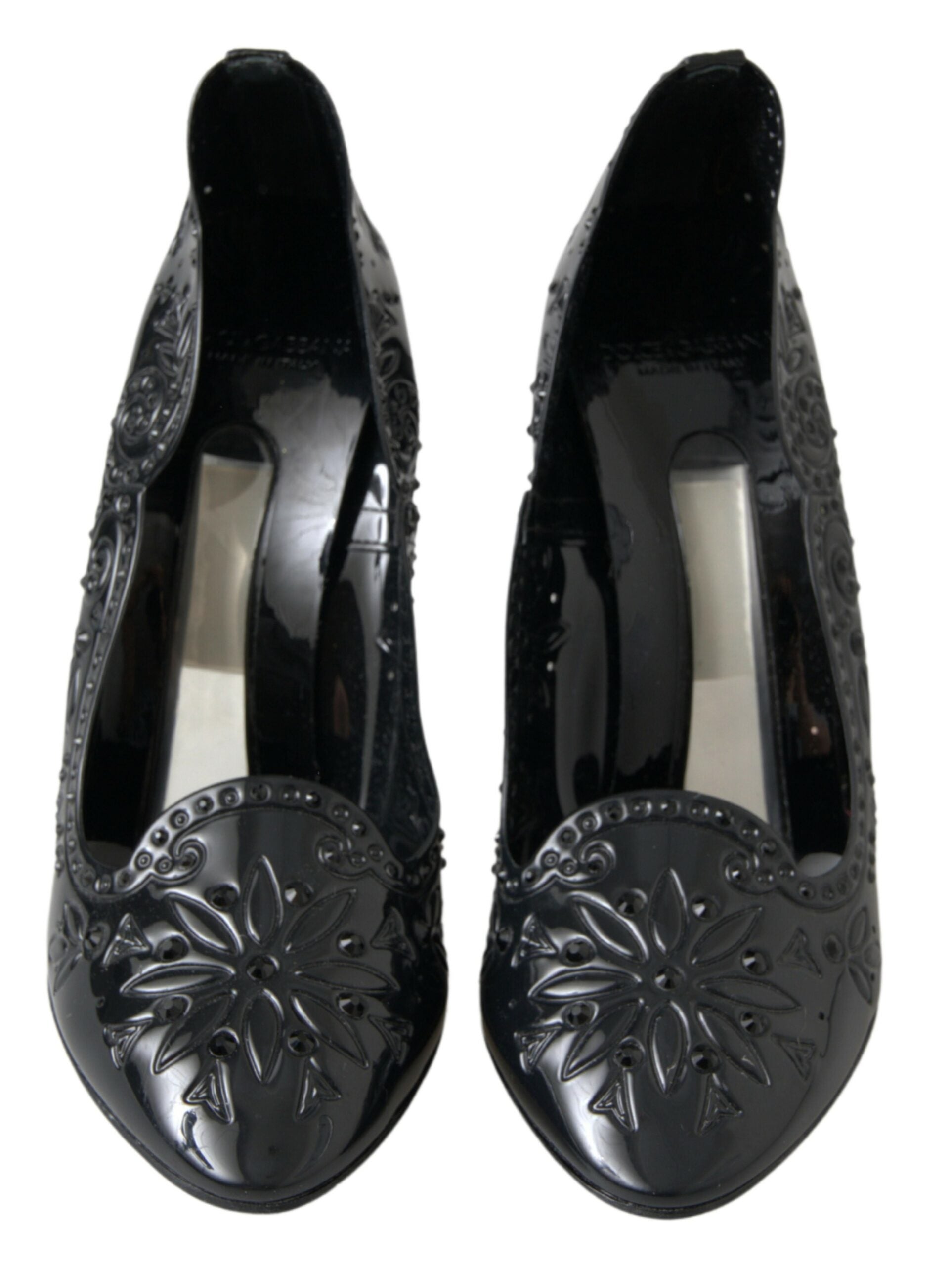 Dolce & Gabbana Schwarze Aschenputtel Absatzschuhe mit Blumenkristallen