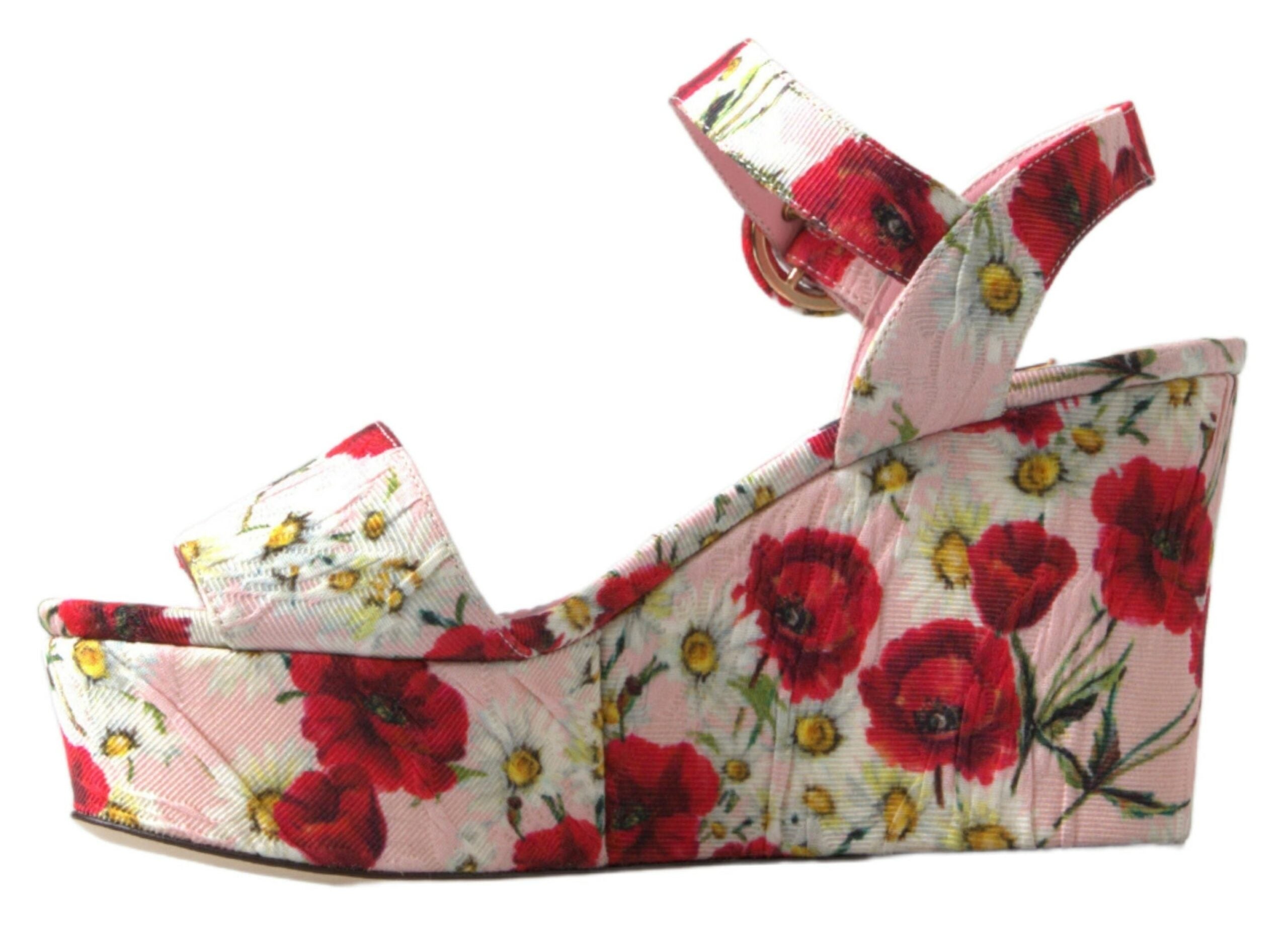 Dolce & Gabbana Keilsandalen mit Blumenprint in verschiedenen Farben und Fesselriemen mit Blumenmuster